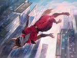 anthro building canid canine canis city city_background cityscape clothing falling female lazyollie legend_of_ahya mammal mask morning murana_wolford_(darkflame-wolf) skyscraper solo suit suit_symbol upside_down vigilante wolf