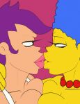 1_eye animated big_breasts blue_hair bodily_fluids breast_squish breasts breasts_frottage cleavage clothed clothing comedy_central cyclops duo embrace female female/female french_kissing futurama hair hug human humanoid kissing mammal marge_simpson nekomajinsama purple_hair saliva saliva_on_tongue saliva_string short_playtime squish the_simpsons tongue tongue_out turanga_leela yellow_body
