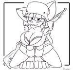 anthro bat big_breasts breasts cleavage clothed clothing female gun mammal ranged_weapon rouge_the_bat smile solo sonic_(series) supersonicrulaa weapon 