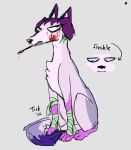 alternate_species ambiguous_gender bandage blood blood_on_face bodily_fluids borzoi brush canid canine canis devi_d. domestic_dog feral feralized fur furrification hunting_dog i_feel_sick johnny_the_homicidal_maniac mammal paintbrush purple_body purple_fur sighthound sitting snout solo tick_(artist)