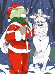 anthro biped breasts clothed clothing cold deer detailed_background duo eyes_closed female fur green_hair hair hi_res kame_3 mammal skimpy white_body white_fur