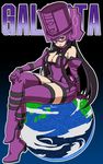  1girl boots breasts cleavage dress earth elbow_gloves galacta gloves helm helmet long_hair marvel purple_boots purple_eyes short_dress strapless_dress thigh_boots thighhighs 