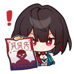  ! 1girl bright_pupils brown_hair chibi chinese_clothes colored_inner_hair english_commentary holding honkai:_star_rail honkai_(series) looking_at_viewer multicolored_hair no_mouth official_art red_eyes red_hair solo transparent_background upper_body v-shaped_eyebrows wanted white_pupils xueyi_(honkai:_star_rail) 