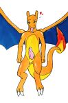 absurd_res anthro anus bodily_fluids charizard claws dragon fire flying generation_1_pokemon genital_fluids genitals glury_the_unown hi_res male nintendo penis pokemon pokemon_(species) precum puffy_anus solo tapering_penis tongue tongue_out traditional_media_(artwork) wings