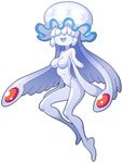  breasts featureless_breasts female fukmin-dx hair_over_eyes jellyfish marine nintendo open_mouth pok&eacute;mon pok&eacute;morph simple_background smile solo ub-01 ultra_beast video_games white_background 