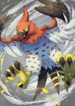  absurdres animal_focus beak bird black_eyes commentary_request feathered_wings grey_fur highres no_humans orange_fur pokemon pokemon_(creature) solo talonflame talons tanpakuroom wind wings 