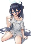  1girl absurdly_long_hair aris_(blue_archive) bcag. black_hair blue_archive blue_eyes blush highres long_hair looking_at_viewer open_mouth smile solo very_long_hair 