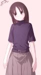  1girl absurdres alternate_costume azumanga_daioh black_sweater brown_eyes brown_hair brown_skirt closed_mouth highres kasuga_ayumu kurumimi_birb medium_hair short_sleeves skirt smile solo sweater turtleneck turtleneck_sweater 