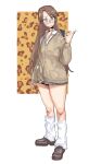  1girl absurdres azumanga_daioh blush brown_cardigan brown_eyes brown_footwear brown_hair brown_skirt cardigan full_body glasses highres leebo_(leeboxxx) leg_warmers miniskirt mizuhara_koyomi skirt solo standing 