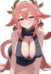  1girl absurdres ai-generated animal_ears backless_dress backless_outfit breasts dress earrings fox_ears genshin_impact highres jewelry large_breasts long_hair looking_at_viewer pink_hair purple_eyes sideboob sideless_outfit solo yae_miko zero_(qingsongzero) 