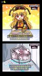  2koma :d banana_slice basket black_dress blonde_hair blush chinese_clothes comic crescent dress hat junko_(touhou) kune-kune long_hair long_sleeves open_mouth pote_(ptkan) red_eyes smile solo tabard touhou translated wide_sleeves 