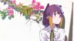  1girl flat_chest flower from_side gradient_hair highres hololive hololive_english holomyth multicolored_hair ninomae_ina&#039;nis ninomae_ina&#039;nis_(artist) non-web_source petals pointy_ears purple_hair sidelocks solo virtual_youtuber 