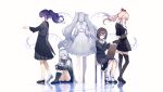  1other 25-ji_miku 25-ji_nightcord_de._(project_sekai) 4girls absurdres akiyama_mizuki asahina_mafuyu black_footwear black_shirt black_skirt black_socks blue_eyes brown_hair clipboard closed_eyes commentary_request full_body grey_hair grey_sailor_collar grey_shirt hand_up hatsune_miku high_heels highres holding holding_clipboard hugging_own_legs kneehighs long_hair medium_hair multiple_girls outstretched_hand pink_hair profile project_sekai purple_eyes purple_hair reflection ripples sailor_collar shinonome_ena shirt short_hair side_ponytail sidelocks simple_background skirt socks thighhighs twintails wb_yimo white_background white_hair white_sailor_collar white_socks yoisaki_kanade 