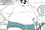 3:2 anthro bear belly boxers_(clothing) clothing duo english_text eyebrows hi_res human male mammal moobs overweight poking polar_bear rinhatsuyuki size_difference text thick_eyebrows underwear ursine