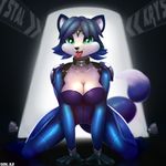  blue_fur bodysuit breasts canine cleavage clothed clothing don_ko female fox fur gloves kneeling krystal mammal nintendo skinsuit smile solo star_fox tight_clothing video_games 