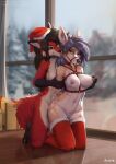 2023 5_fingers aldea_(character) anthro areola black_hair blue_hair breasts bridle canid canine carmine_(foxovh) christmas christmas_clothing christmas_headwear christmas_present clothing countershade_legs countershade_thighs countershade_torso countershading deer duo female female/female fingers fox foxovh fur genitals gift grabbing_arm hair hands_behind_back harness hat headgear headwear hi_res holidays inner_ear_fluff kneeling legwear long_hair looking_at_another looking_back mammal navel nipple_fetish nipple_pinch nipple_play nipples nude pinch plant pussy red_body red_fur santa_hat sky snow solo spots spotted_body spotted_fur tail tan_body tan_fur thigh_highs tongue tongue_out tree tuft window winter yellow_eyes