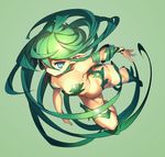  aqua_eyes azuki_(azuki-taste) blue_eyes breasts full_body green green_background green_hair long_hair looking_at_viewer pointy_ears simple_background small_breasts solo very_long_hair 