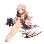  bare_legs barefoot black_footwear boots boots_removed braid breasts cleavage cross-laced_footwear demon_tail demon_wings detached_wings fake_wings feet french_braid full_body gloves hairband_removed knee_boots kuore_timido lace-up_boots legs_together long_hair looking_at_viewer medium_breasts official_art pink_eyes pink_hair pointy_ears purple_gloves red_eyes safety_pin see-through shoes_removed sitting solo sukja tail tape toes transparent_background uchi_no_hime-sama_ga_ichiban_kawaii wings 