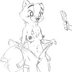 1:1 2023 4_fingers anthro arctic_fox blep blush blush_lines breasts canid canine clothed clothing digital_drawing_(artwork) digital_media_(artwork) disney female fingers food fox holding_food holding_object mammal monochrome nipples overalls pawpsicle popsicle simple_background skye_(zootopia) solo solo_focus tail tail_motion tailwag thermite tongue tongue_out topless topless_female undressing zootopia