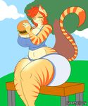  animated anthro big_breasts big_butt breasts burger butt cat cleavage clothed clothing eating feline female food loree mammal smile solo supersonicrulaa 