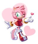 &lt;3 5_fingers absurd_res accessory amy_rose anthro blowing_kiss boots clothing eulipotyphlan female fingers footwear gloves green_eyes hair_accessory hairband handwear hedgehog hi_res looking_at_viewer magicbun mammal one_eye_closed sega simple_background solo sonic_the_hedgehog_(series) wink