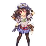  :o arm_up belt brown_hair goggles goggles_on_head harunoibuki hat long_hair looking_at_viewer official_art pleated_skirt red_eyes short_sleeves skirt solo transparent_background uchi_no_hime-sama_ga_ichiban_kawaii 