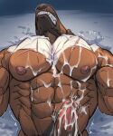 abs anthro big_pecs bodily_fluids canid canine canis cum cum_on_penis cum_on_self domestic_dog emoster genital_fluids genitals hi_res male mammal muscular muscular_male pecs penis scar solo sweat vein veiny_muscles