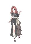  1girl asa_no_ha_(awayuki) black_dress bracelet breasts brown_hair dress hair_ornament jewelry large_breasts looking_at_viewer luxurious_club:_seraphinite_affection necklace sandals shijo_mihana sketch solo standing 