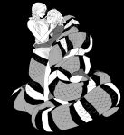 black_background character_request copyright_request elf greyscale highres lamia long_hair monochrome monster_girl pointy_ears ponytail snake_girl snake_tail tagme tail wawa_(wawawa0080) yuri 