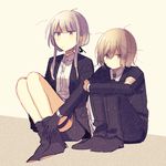  1girl boots danganronpa danganronpa_3 formal holster kirigiri_kyouko long_hair mitarai_ryouta ponytail purple_eyes purple_hair sitting skirt suit suzuki_yui thigh_holster 