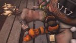  2boys anal animated animated_gif erection fat gloves huge_penis junkrat_(overwatch) leg_lift lying male_focus multiple_boys overwatch penis roadhog_(overwatch) sex size_difference source_filmmaker tattoo yaoi 
