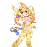  animal_print arms_up bird blonde_hair bra chicken egg food food_in_mouth highres kusaka_souji living_tail long_hair long_sleeves mouth_hold official_art open_clothes open_shirt orange_hair pajamas pajamas_pull red_eyes shirt sleeves_past_wrists snake snake_tail solo tail toast toast_in_mouth transparent_background uchi_no_hime-sama_ga_ichiban_kawaii underwear 