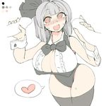  alternate_breast_size alternate_costume bangs black_hairband black_legwear blunt_bangs blush bow breasts chiyoshi_(sevendw) cleavage cowboy_shot curvy grey_hair hairband handjob heart hips konpaku_youmu large_breasts limited_palette looking_up nose_blush open_mouth penis pink_eyes short_hair skindentation smile solo spoken_heart sweatdrop thick_thighs thighs touhou wide_hips wrist_cuffs 