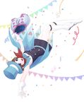  :d bloomers blue_bloomers blue_hat boots brown_hair card confetti gloves gyakuten_saiban gyakuten_saiban_4 hand_up hat kerchief mzkui_232 naruhodou_minuki open_mouth playing_card smile solo underwear upside-down white_footwear white_gloves 