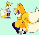 2_penises absurd_res anthro anus canid canine clothing fox genitals hi_res legwear lewd4food looking_at_viewer male mammal miles_prower multi_genitalia multi_penis penis sega simple_background solo sonic_the_hedgehog_(series) stockings