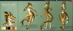  anthro anthrosaurs bone_jewelry claws clothed clothing dinosaur female hi_res loincloth model_sheet nude predaguy raptor scalie snapjaw stripes tattoo theropod 