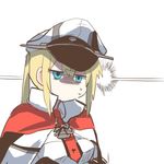  blonde_hair blue_eyes graf_zeppelin_(kantai_collection) hat kantai_collection lowres no_mouth no_nose rebecca_(keinelove) shaded_face solo 
