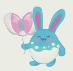  ^_^ animal_focus azumarill balloon blush butter_(oshi8kyoumoh) closed_eyes commentary_request full_body hand_up happy holding holding_balloon no_humans no_lineart open_mouth pokemon pokemon_(creature) simple_background smile solo standing white_background 
