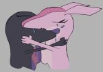 black_body bodily_fluids breast_squish breasts duo eyelashes eyes_closed female female/female generation_7_pokemon hand_on_face jamison_hawkes kiss_on_lips lovander nintendo pal_(species) palworld pink_body pink_ears pokemon pokemon_(species) salazzle saliva simple_background squish