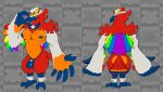 anthro avian beak bird bulge butt clothed clothing daftpatriot european_mythology feathers feet greek_mythology hat headgear headwear hi_res kings_of_hell male multicolored_body multicolored_feathers muscular muscular_anthro muscular_male mythological_avian mythological_firebird mythology navel nipples pecs phenex_(kings_of_hell) phoenix rainbow_body rainbow_feathers solo talons thong toes top_hat topless underwear wings