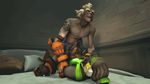  2boys abs anal animated animated_gif bed dark_skin erection glasses happy_sex interracial junkrat_(overwatch) lucio_(overwatch) lying male_focus multiple_boys muscle naughty_face overwatch penis sex sitting_on_person source_filmmaker tattoo testicles yaoi 