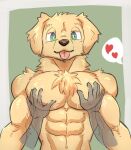 &lt;3 abs anthro biceps canid canine canis disembodied_hand domestic_dog emoster ghost_hands hi_res male mammal muscle_worship muscular muscular_male pec_grab pecs solo tongue tongue_out