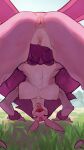 &lt;3 all_fours anthro anus bebebebebe bent_over breasts button_prompt censored female gameplay_mechanics genitals hi_res looking_at_viewer lovander mosaic_censorship nipples open_mouth pal_(species) palworld pink_body presenting pussy rear_view solo spread_legs spreading