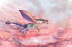  animal_focus butter_(oshi8kyoumoh) claws cloud cloudy_sky commentary_request dragon fang flygon flying from_side full_body highres no_humans open_mouth orange_background orange_sky outdoors partial_commentary pokemon pokemon_(creature) profile red_eyes skin_fang sky solo 