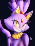 blaze_the_cat choker domestic_cat felid feline felis female forehead_gem fur humanoid jewelry mammal nahadon necklace portrait purple_body purple_fur sega smile smiling_at_viewer solo sonic_the_hedgehog_(series) yellow_eyes