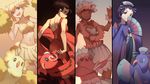  ambiguous_gender armpits avian bird black_hair blonde_hair breasts brown_hair cleavage clothed clothing cosplay dancing dress female flower_necklace folding_fan hair hi_res human mammal nintendo open_mouth oricorio pok&eacute;mon pom_poms skirt unknown_artist video_games 