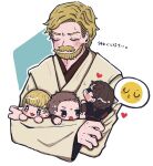  4boys age_difference anakin_skywalker beard blonde_hair blush_stickers chibi closed_eyes facial_hair highres multiple_boys mustache nikkigam obi-wan_kenobi size_difference star_wars star_wars:_attack_of_the_clones star_wars:_revenge_of_the_sith star_wars:_the_phantom_menace 