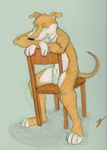  animal_genitalia anthro balls canine chair dog green_eyes greyhound kwikdog male mammal nude sheath sitting solo 