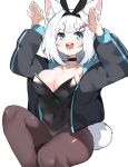  1girl animal_ears blue_eyes breasts cat_ears highres large_breasts original simple_background solo tail thighs wang0424 white_background white_hair 