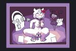 accessory animal_humanoid anthro arachnid arachnid_humanoid arthropod arthropod_humanoid bovid bow_ribbon caprine cellphone collar electronics embarrassed female genitals goat hair_accessory hair_bow hair_ribbon headphones humanoid mammal muffet phone presenting presenting_pussy pussy ribbons spider_humanoid spread_legs spreading toriel undertale undertale_(series) unknown_artist